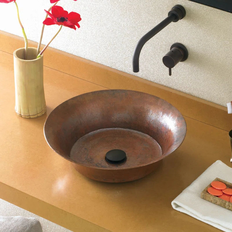 Round Hammered Copper Vessel Bathroom Sink