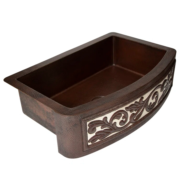 Ambiente Mexican Copper Crafts 33x22" Rectangular Single Bowl Kitchen Sink – Farmhouse Apron Drop-In Sink – 16 Gauge Bronze Copper Undermount Sink – Durable Copper Kitchen Accessories