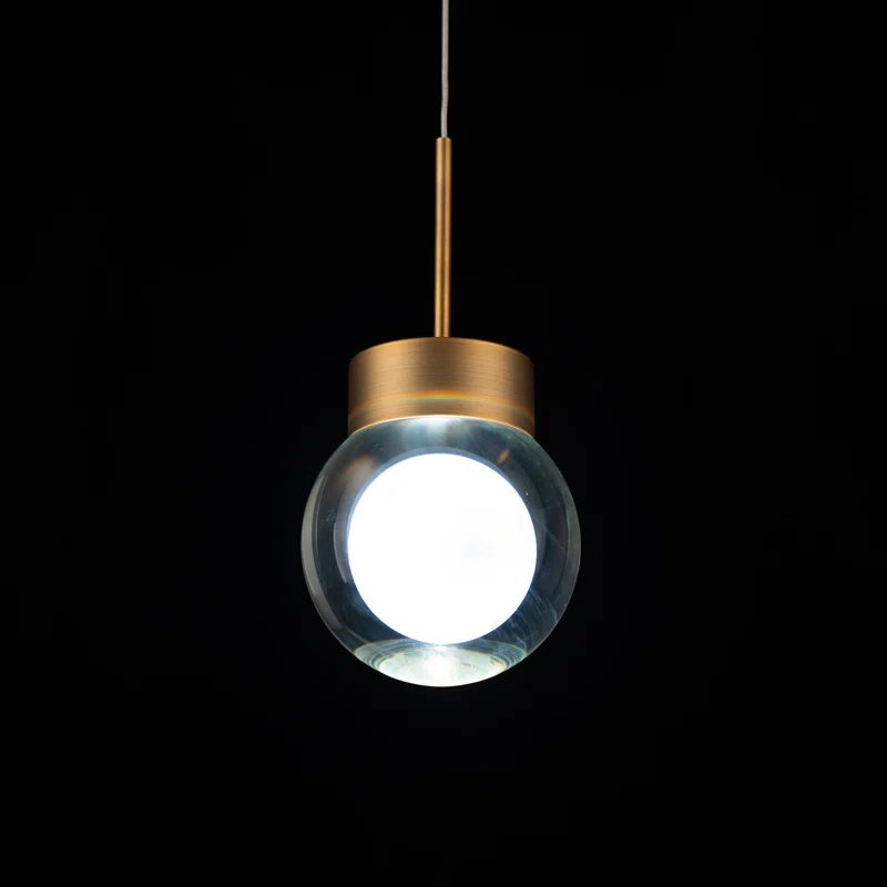 Aged Brass Mini Globe LED Island Pendant with Hand Cut Clear Crystals