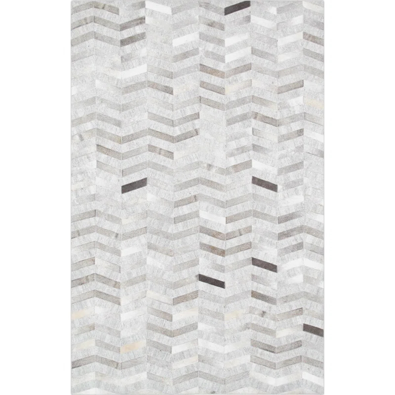Pasargad Chevron Handmade Cowhide Silk Silver/Gray Area Rug