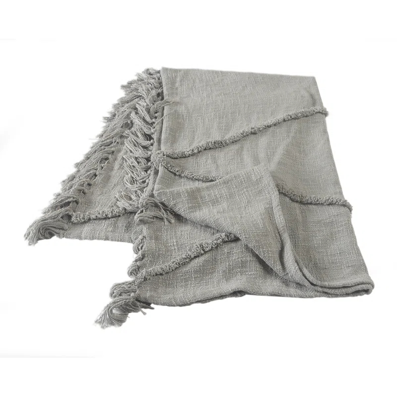 Evette Rios Sierra Handmade Woven Solid Color Fringed 100% Cotton Throw Blanket