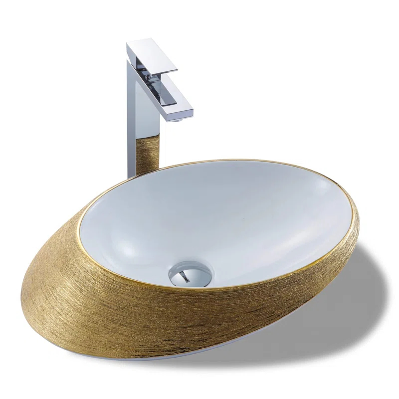 Vitreous China Oval Vessel Bathroom Sink with Overflow
