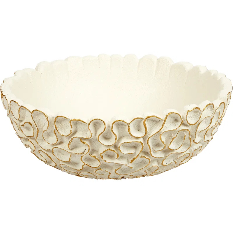 22'' White and Gold Abstract Resin Decorative Bowl