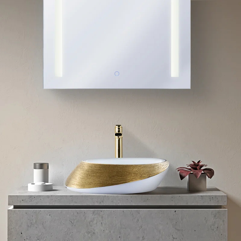 Vitreous China Oval Vessel Bathroom Sink with Overflow