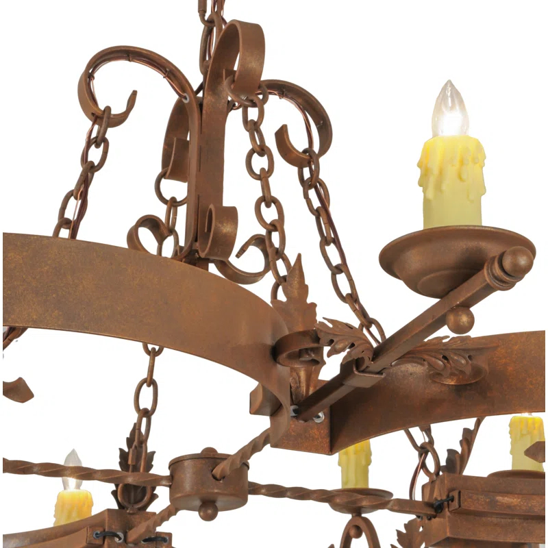 Antique Rust 12-Light Iron Candle Chandelier