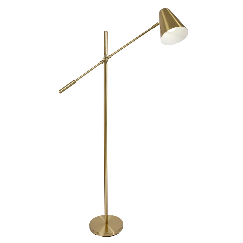 OttLite OttLite Archer Floor Lamp - Mid-Century Modern Design, Satin Brass Finish, LED, Adjustable Shade