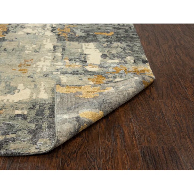 Elysian Gray Abstract Hand-Knotted Wool-Viscose Blend 6' x 9' Rug