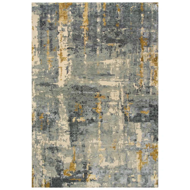 Elysian Gray Abstract Hand-Knotted Wool-Viscose Blend 6' x 9' Rug