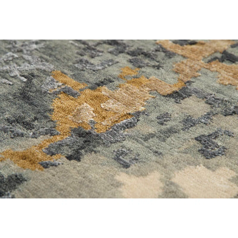Elysian Gray Abstract Hand-Knotted Wool-Viscose Blend 6' x 9' Rug