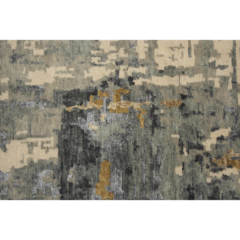 Elysian Gray Abstract Hand-Knotted Wool-Viscose Blend 6' x 9' Rug