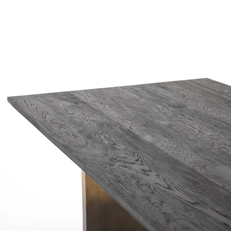 Brennan Rectangular Black Oak Dining Table with Ombre Brass Base