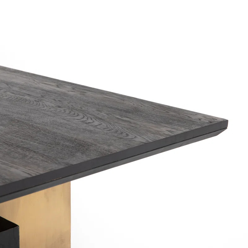 Brennan Rectangular Black Oak Dining Table with Ombre Brass Base