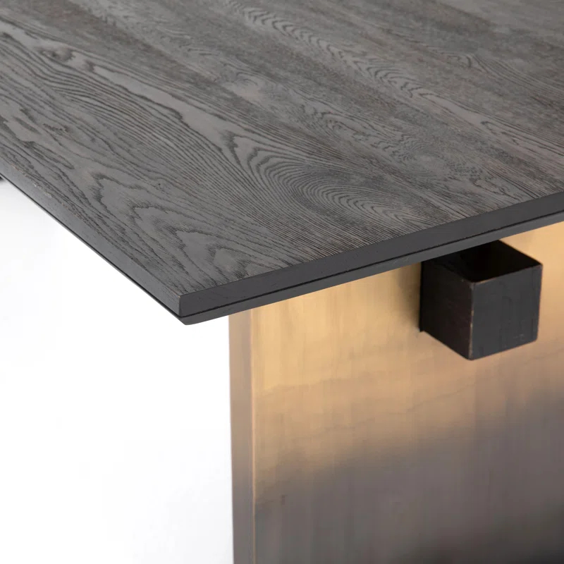 Brennan Rectangular Black Oak Dining Table with Ombre Brass Base