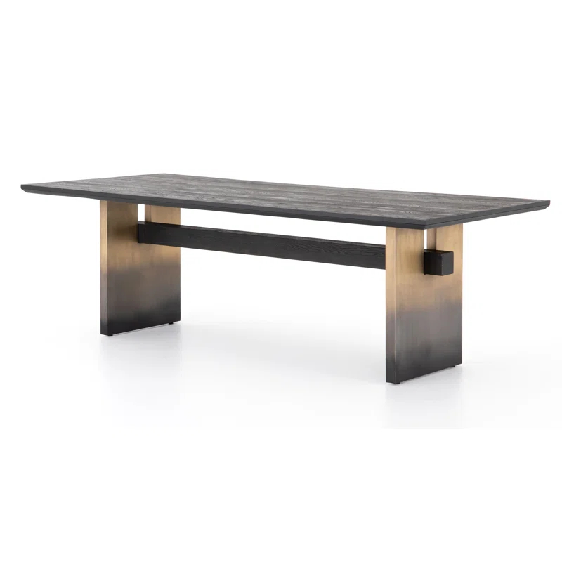 Brennan Rectangular Black Oak Dining Table with Ombre Brass Base