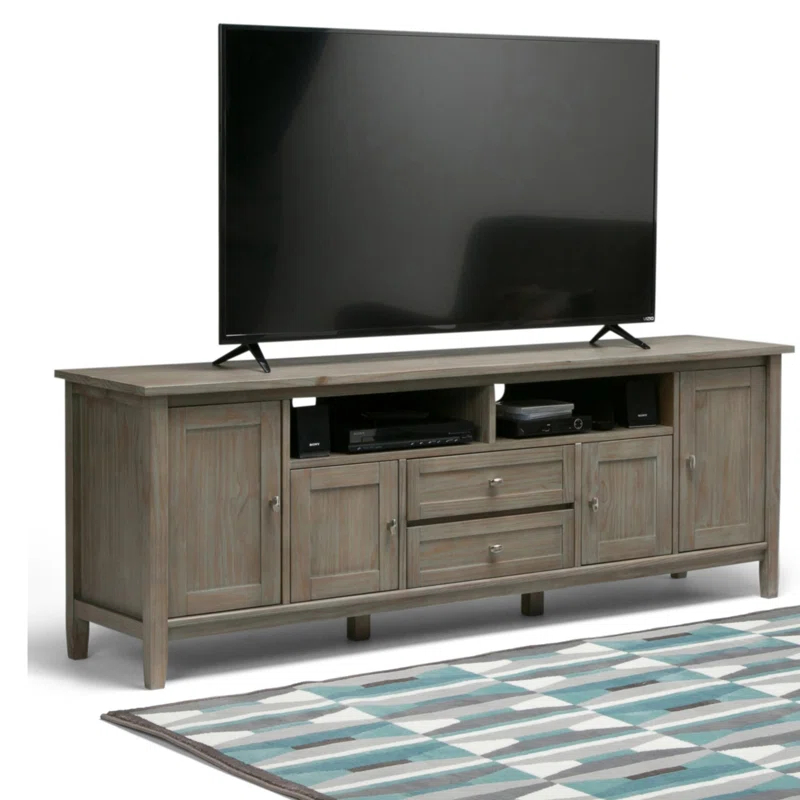 Simpli Home Warm Shaker 72"W Solid Wood TV Stand for TVs up to 80" with 4 Storage Cabinets and 2 Drawers