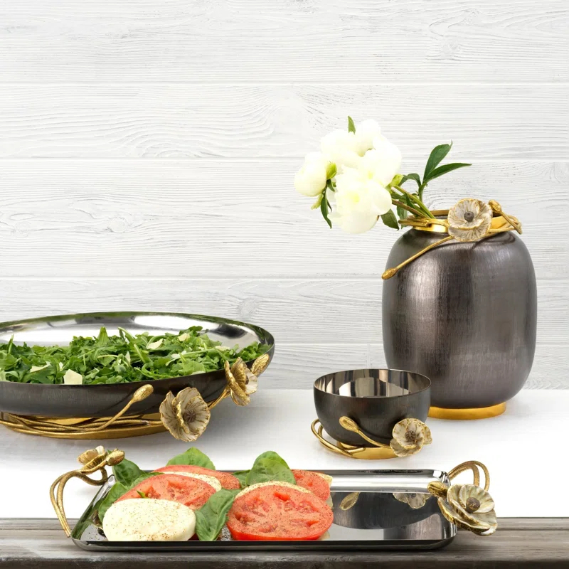 Medium Black and Gold Metal Anemone Vase