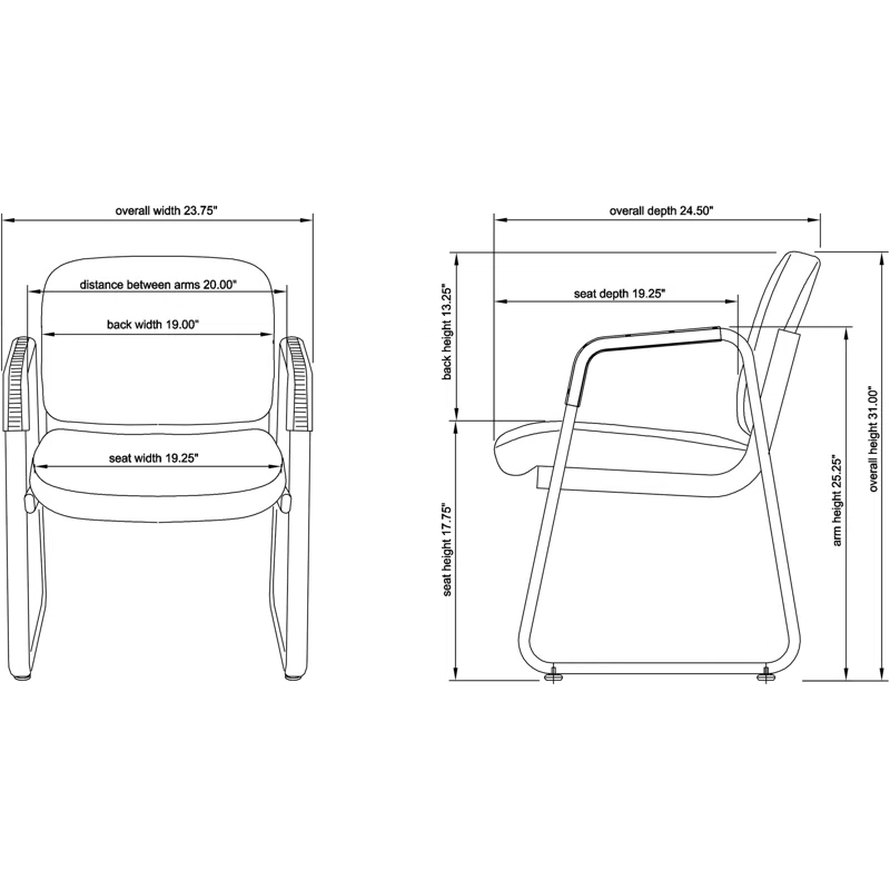 Black Leather Waiting Room Chair with Metal Frame