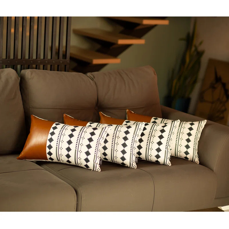 Apolena Geometric Faux Leather Pillow Cover (Set of 4)