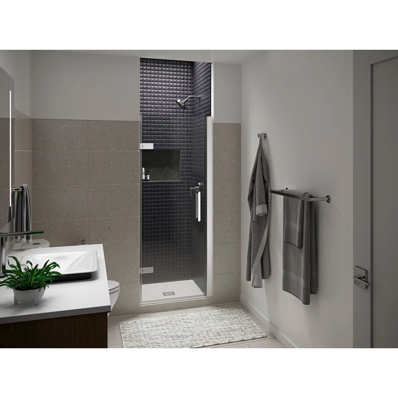 Composed 27-5/8-In28-3/8-In W X 71-1/2-In H Frameless Pivot Shower Door With 3/8-In Crystal Clear Glass And Back-To-Back Vertical Door Pulls