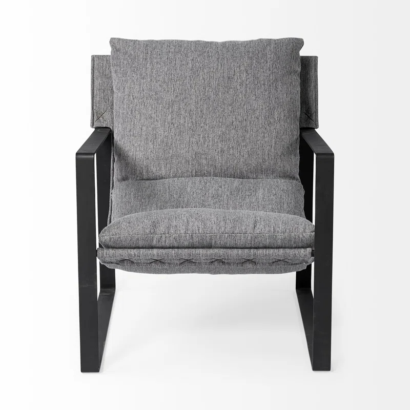 Gray Fabric and Black Iron Slipper Accent Chair