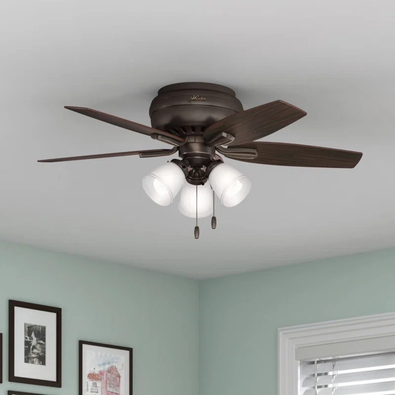 Hunter Fan Newsome 42" 5 - Blade Traditional Indoor Flush Mount Ceiling Fan with Lights and Pull Chains