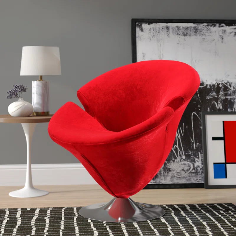 Manhattan Comfort Tulip Velvet Upholstered Swivel Barrel Chair in Red