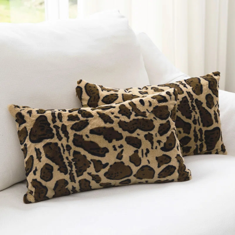 Cheer Collection Animal Print Faux Fur Throw Pillow (Set of 2)