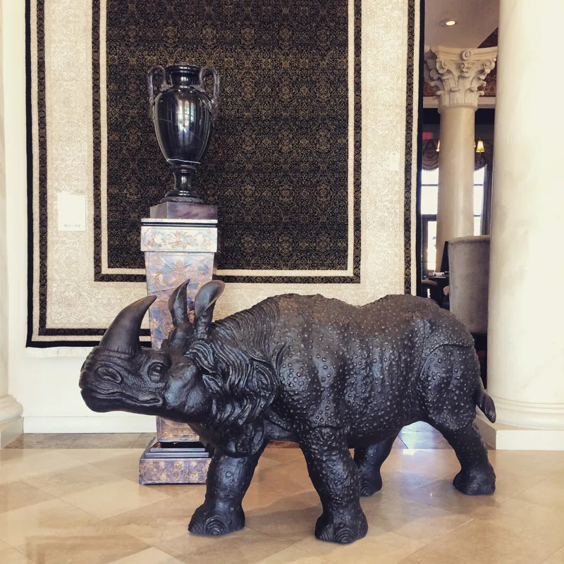 Large Bronze Rhinoceros Sculpture with Fire-Applied Patina
