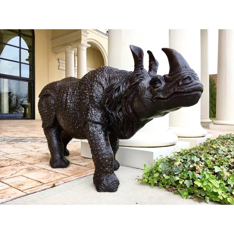 Large Bronze Rhinoceros Sculpture with Fire-Applied Patina