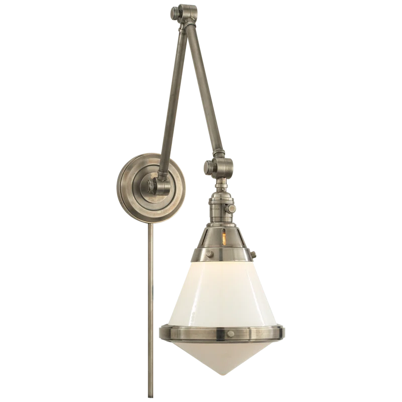 Gale Library 21.5" Nickel Dimmable Wall Sconce with Glass Shade