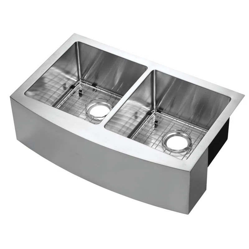 Belleville 33'' L Farmhouse / Apron Double Bowl Stainless Steel Kitchen Sink
