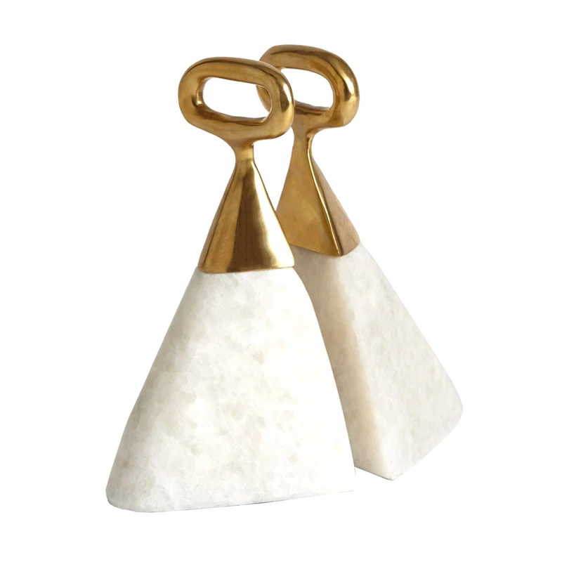 White Marble and Brass Equestrian Bookends