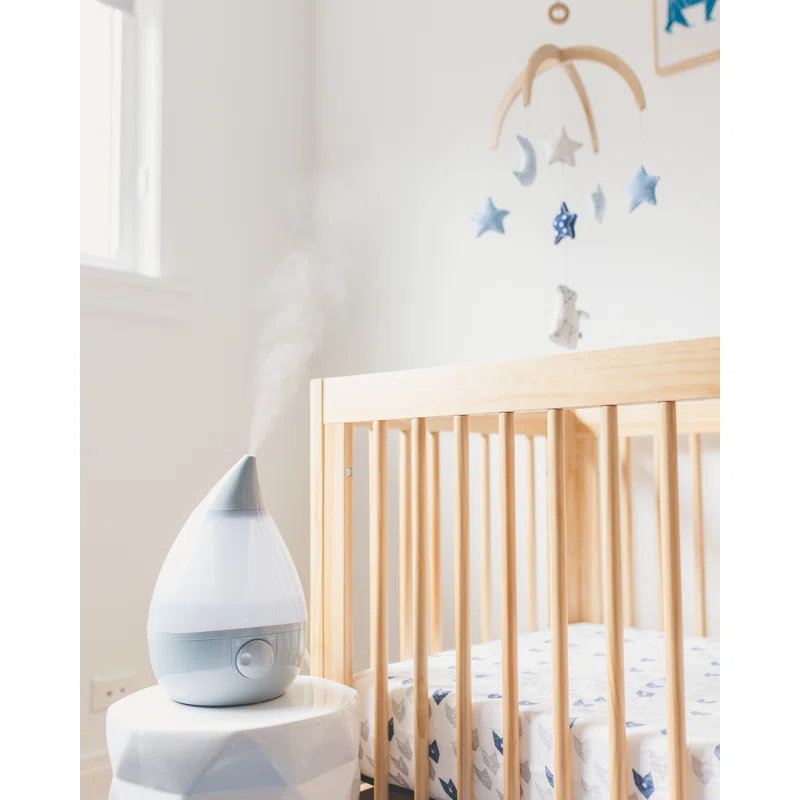 Crane Ultrasonic Teardrop Cool Mist Humidifier, Large 1 Gal Tank, Automatic Shut-Off, Baby Humidifiers for Nursery and Bedroom, Grey