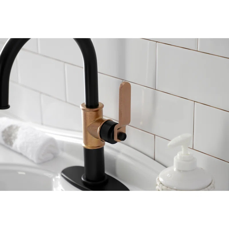Kingston Brass Whitaker Single-Handle 1-Hole Deck Mount Bathroom Faucet with Push Pop-Up and Deck Plate
