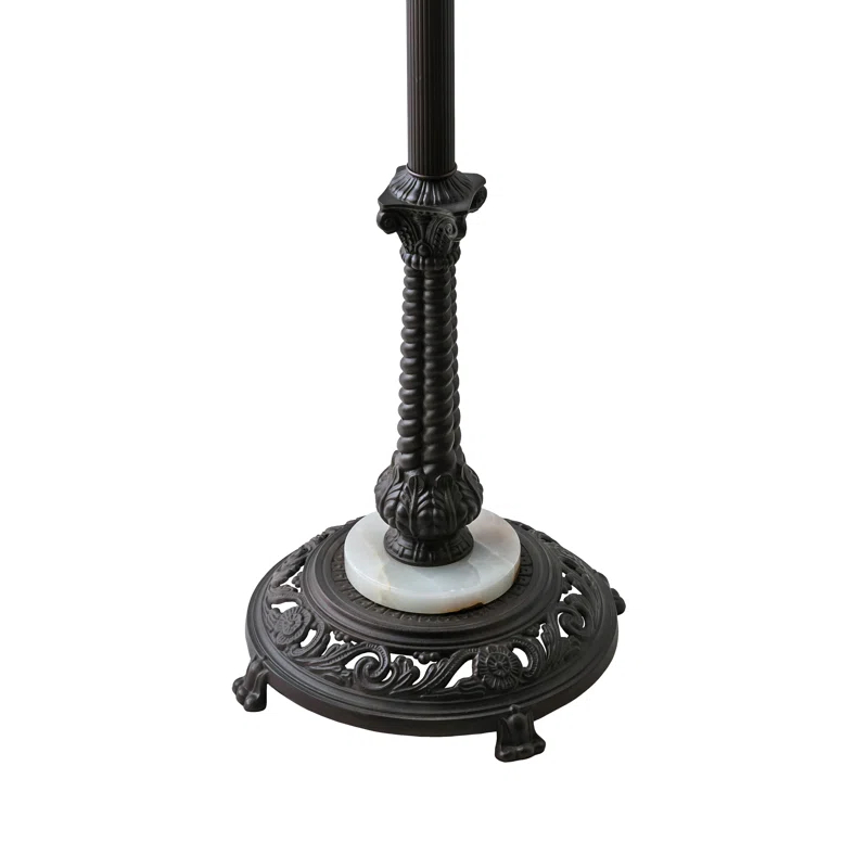 Meyda Tiffany 228520 62 Inch High Roseborder Floor Lamp   Black Finish with Ruby/Beige Glass