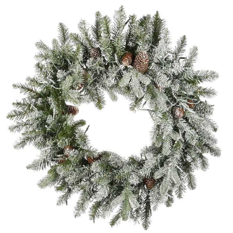 The Holiday Aisle® 24" Snowy Morgan Spruce Wreath with Dual Color LED Cosmic Lights
