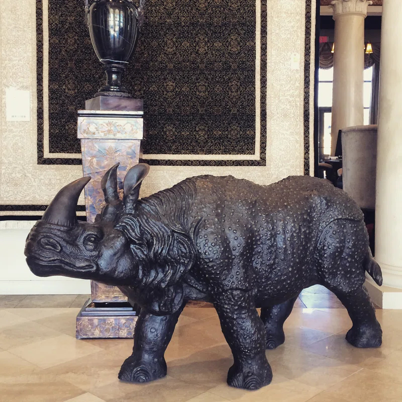 Large Bronze Rhinoceros Sculpture with Fire-Applied Patina