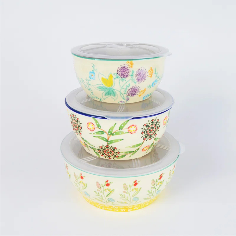 Ella 3 Piece Stoneware Storage Bowls Set with Lids
