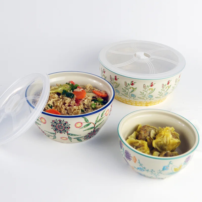Ella 3 Piece Stoneware Storage Bowls Set with Lids