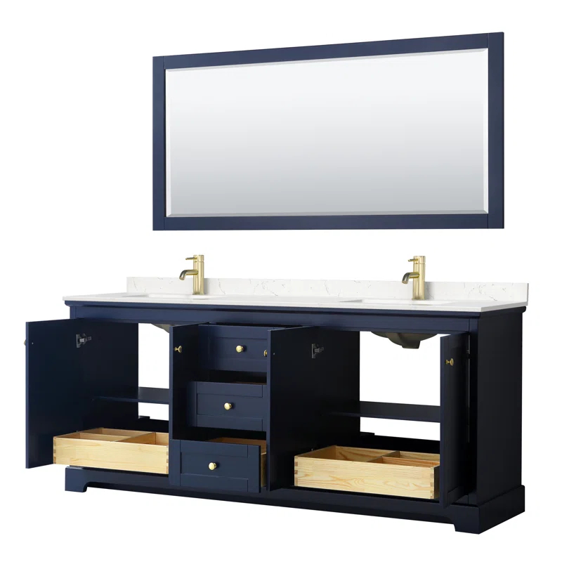 Wyndham Collection Avery 80'' Double Bathroom Vanity with Marble Top with Mirror
