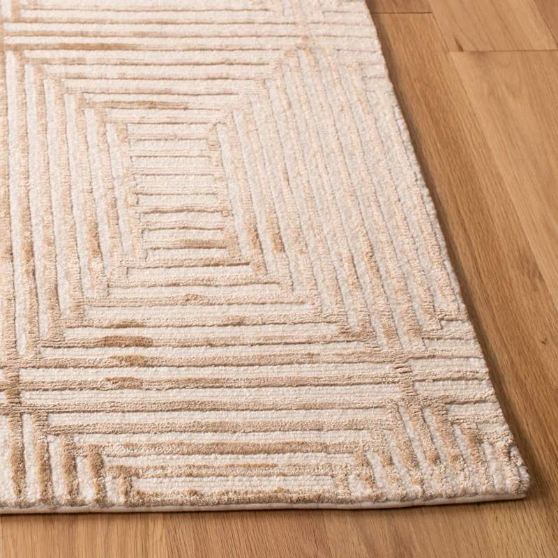Nepalese Geometric Camel 8' x 10' Hand-Knotted Wool-Silk Blend Rug