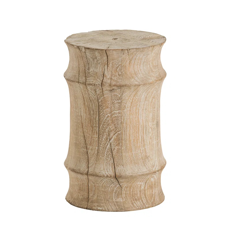 Limed Wash Hand Carved Wood Accent Stool
