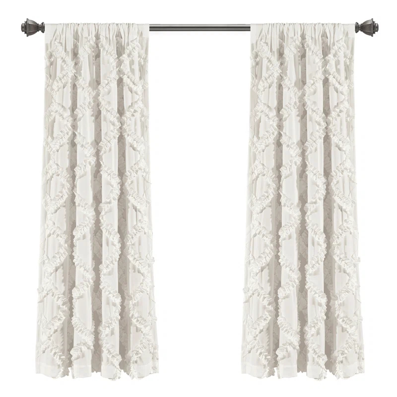 Lush Decor Ruffle Diamond Geometric Semi-Sheer Thermal Indoor Single Curtain Panel (Set of 2)