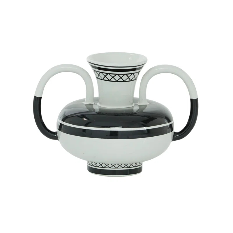 Ceramic Decorative White Vase with Handles
