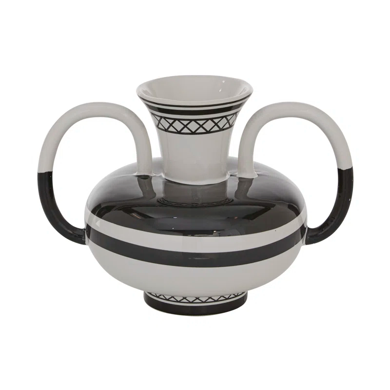 Ceramic Decorative White Vase with Handles