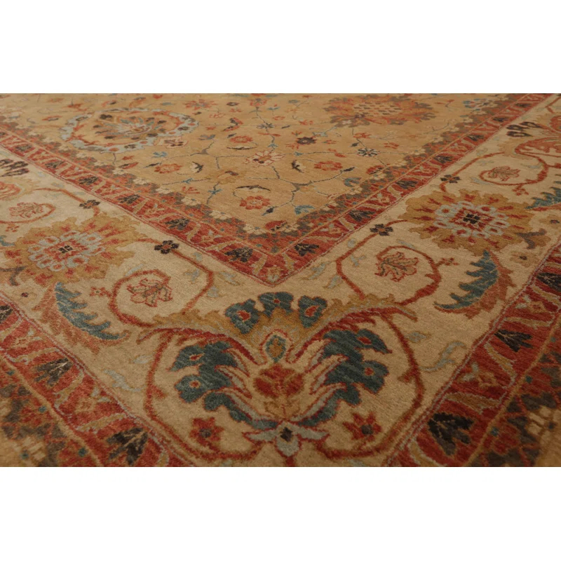 Hand-Knotted Beige and Blue Wool Oriental Rug, 9' x 12'