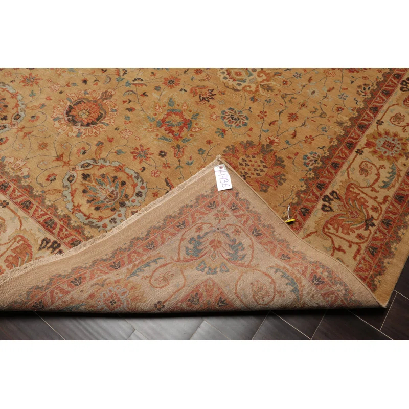 Hand-Knotted Beige and Blue Wool Oriental Rug, 9' x 12'