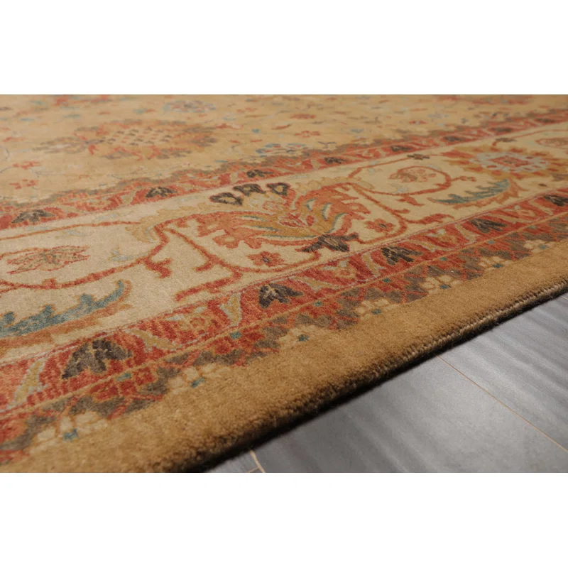 Hand-Knotted Beige and Blue Wool Oriental Rug, 9' x 12'