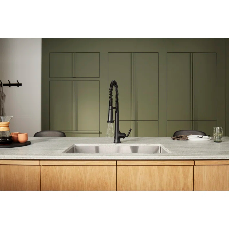 Kohler Tone Single Handle Semi-Professional Pre-Rinse Kitchen Sink Faucet with Three-Function Pull Down Sprayer