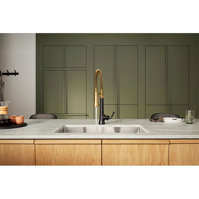 Kohler Tone Single Handle Semi-Professional Pre-Rinse Kitchen Sink Faucet with Three-Function Pull Down Sprayer